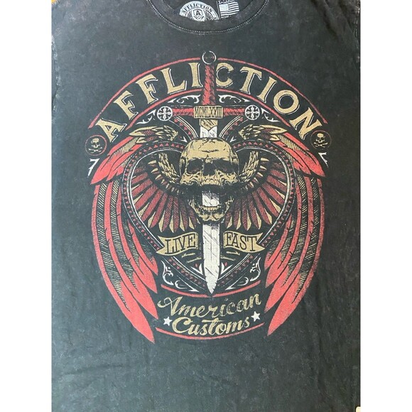 Affliction Mens Live Fast American Customs T-Shirt Size XL Black Y2K Skull Sword - Picture 2 of 10